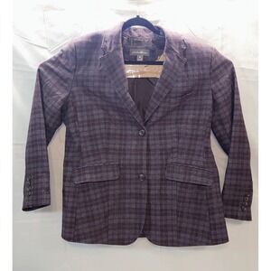 🔥 Beautiful Eddie Bauer Red Gray Plaid Classic Wool Blazer Jacket Size P18 🔥